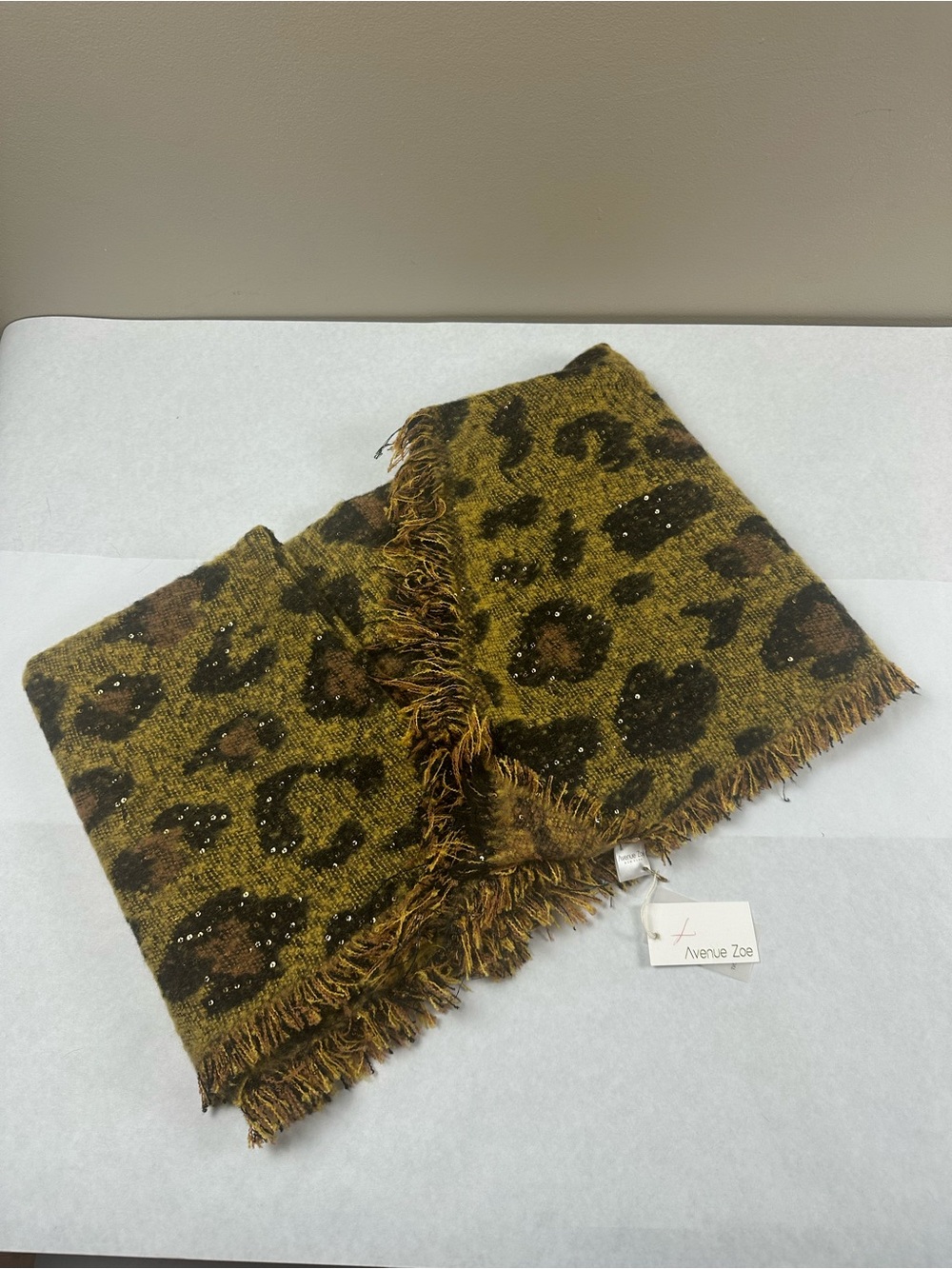 Avenue Zoe Bown Leopard Print Fringe Scarf- NWT